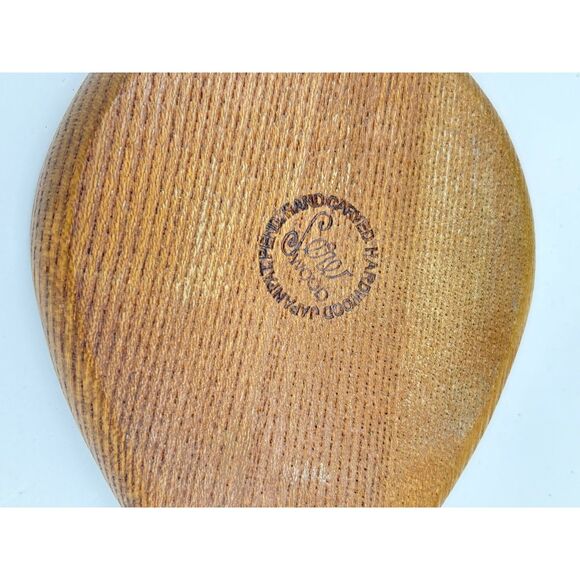 VTG 70s MCM Coaster Set Wood and Cork Handcarved Sere with Holder - Picture 4 of 5